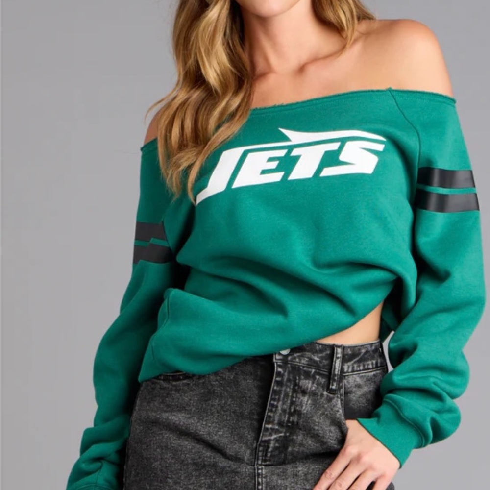 NFL Jets Teal Sweatshirt with Black Stripes
